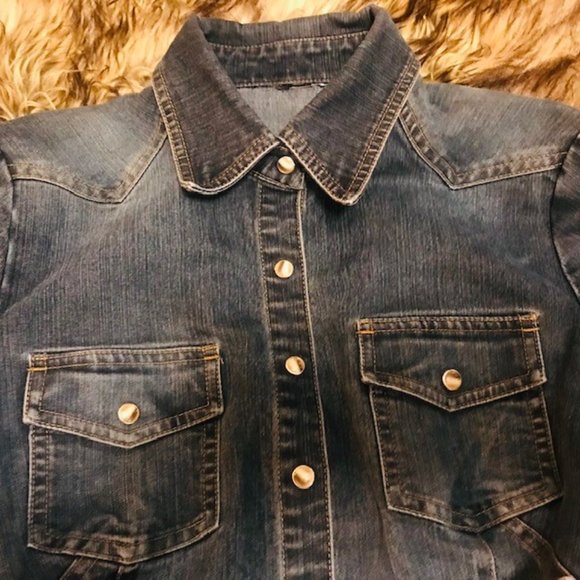 VINTAGE VICTORIA'S SECRET MODA BLUE JEAN OMBRE FADE DENIM DRESS SLIM-FIT - Picture 5 of 7